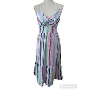 Loft Tiered Midi Dress Womens size size 2 Stripes Cotton Blend Beach‎ Vacation